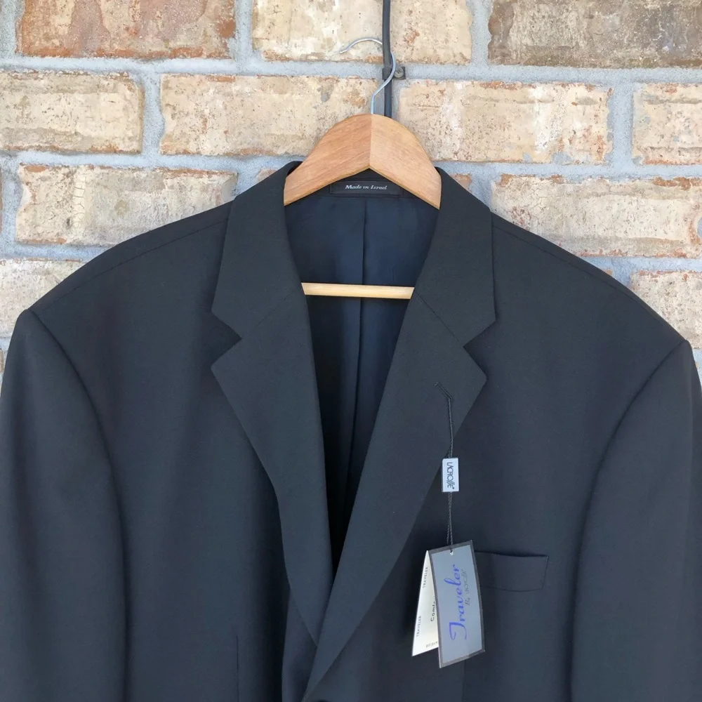Traveler by Lacrosse Wool Lycra Wrinkle Resistance‎ Black Jacket Blazer 52 XL